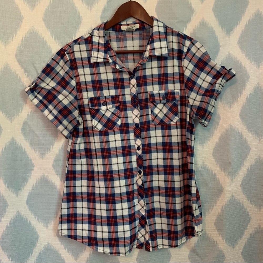 Short Sleeve Plaid Shirt Size Large